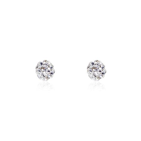 Boucles D'oreilles Puces Fidelia Boule Or Jaune Boules Cristal - Clous d'oreilles Femme | Histoire d’Or