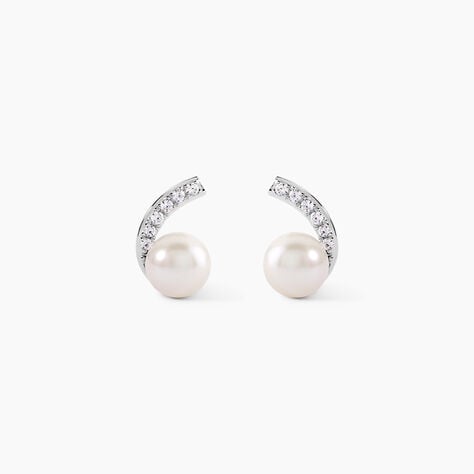 Boucles D'oreilles Angel Or Blanc Perle De Culture Oxyde Oxyde - Clous d'oreilles Femme | Histoire d&rsquo;Or