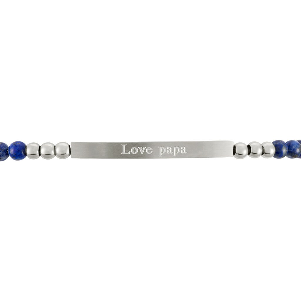 Bracelet Identit&eacute; Acier Blanc Boules Sebastino Lapis Lazuli - Gourmettes Homme | Histoire d&rsquo;Or