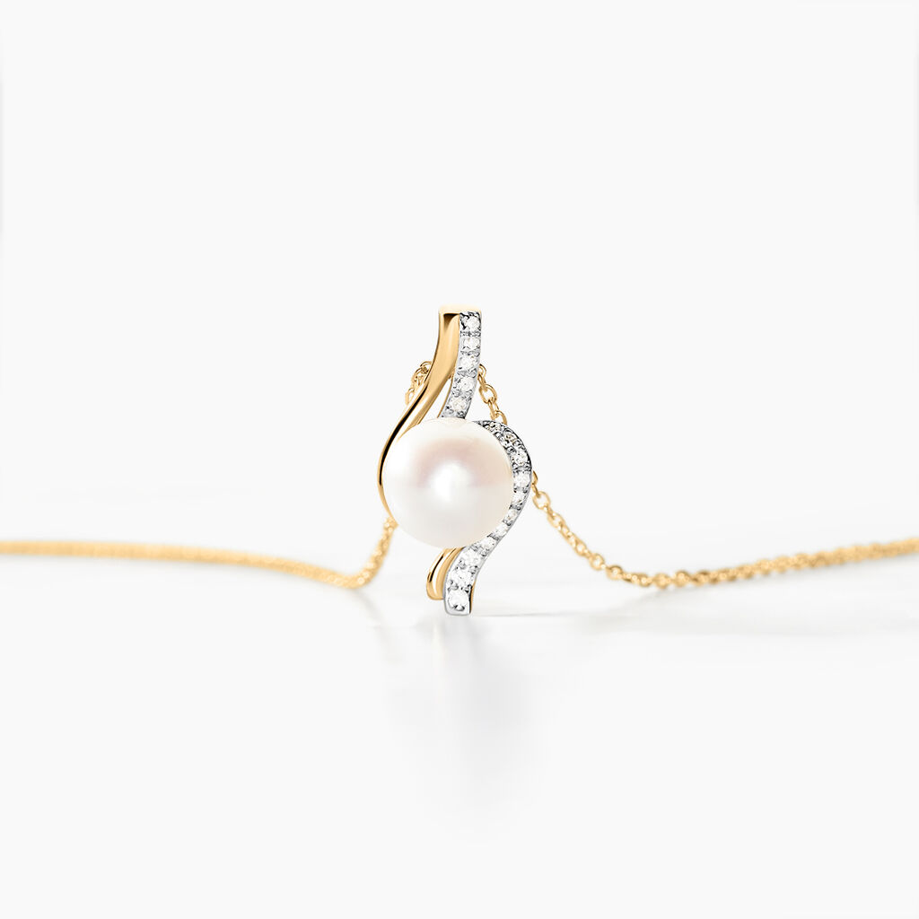 Collier Grazilla Or Bicolore Perle De Culture Et Diamant - Colliers Femme | Histoire d’Or