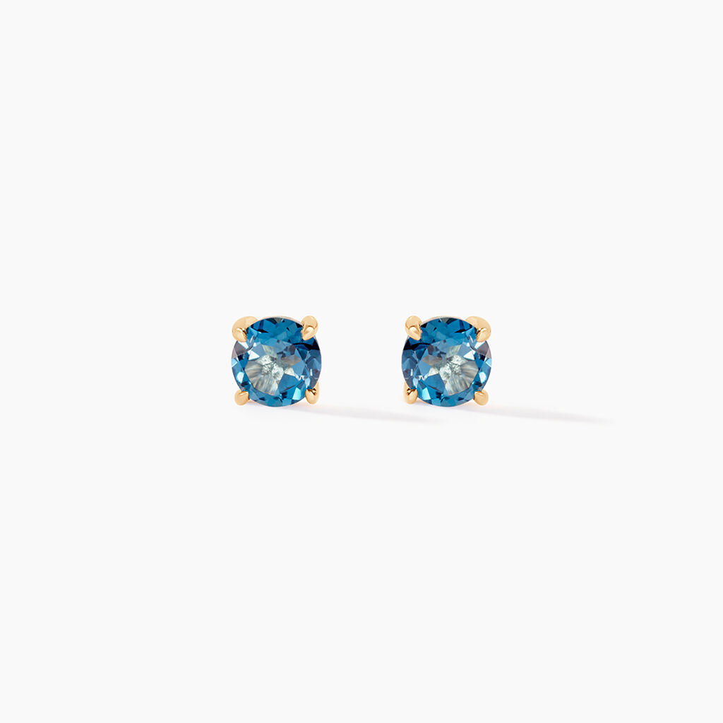 Boucles D'oreilles Puces Elea Or Jaune Topaze Bleu London - Clous d'oreilles Femme | Histoire d&rsquo;Or