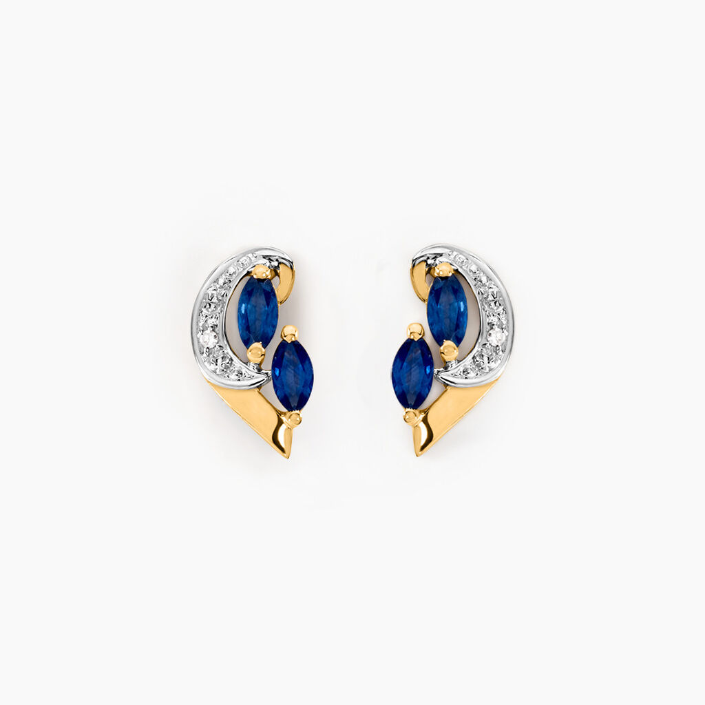 Boucles D'oreilles Puces Sakina Or Jaune Saphir Et Diamant Et Divers - Clous d'oreilles Femme | Histoire d’Or