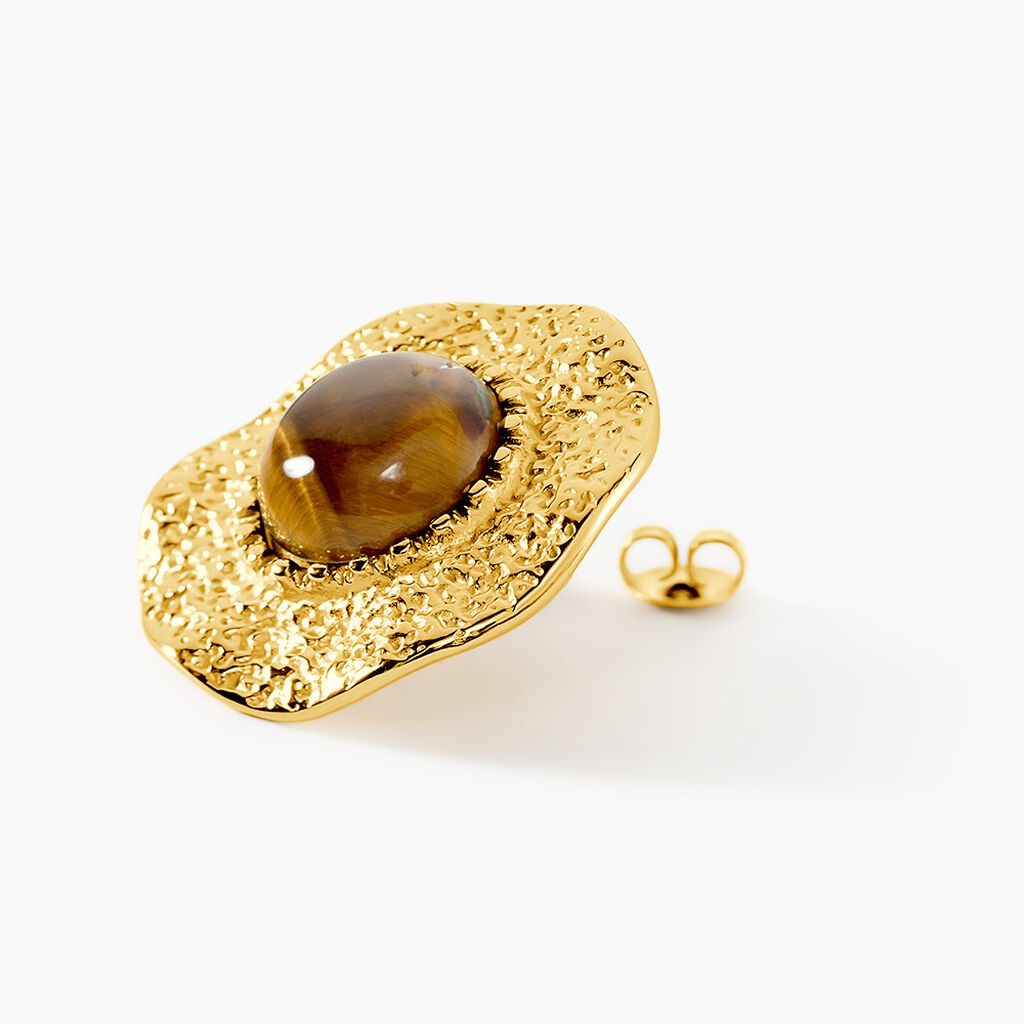 Boucles D'Oreilles Puces Avanie Acier Jaune Oeil De Tigre - Boucles d'oreilles fantaisie Femme | Histoire d&rsquo;Or