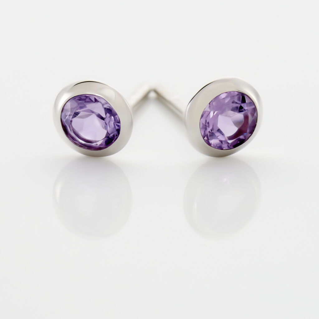 Boucles D'oreilles Puces Edy Serti Clos Or Blanc Amethyste - Clous d'oreilles Femme | Histoire d’Or
