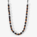 Collier Jourdan Bengale Acier Argent&eacute; Oeil De Tigre Pierre De Lave - Colliers fantaisie Homme | Histoire d&rsquo;Or