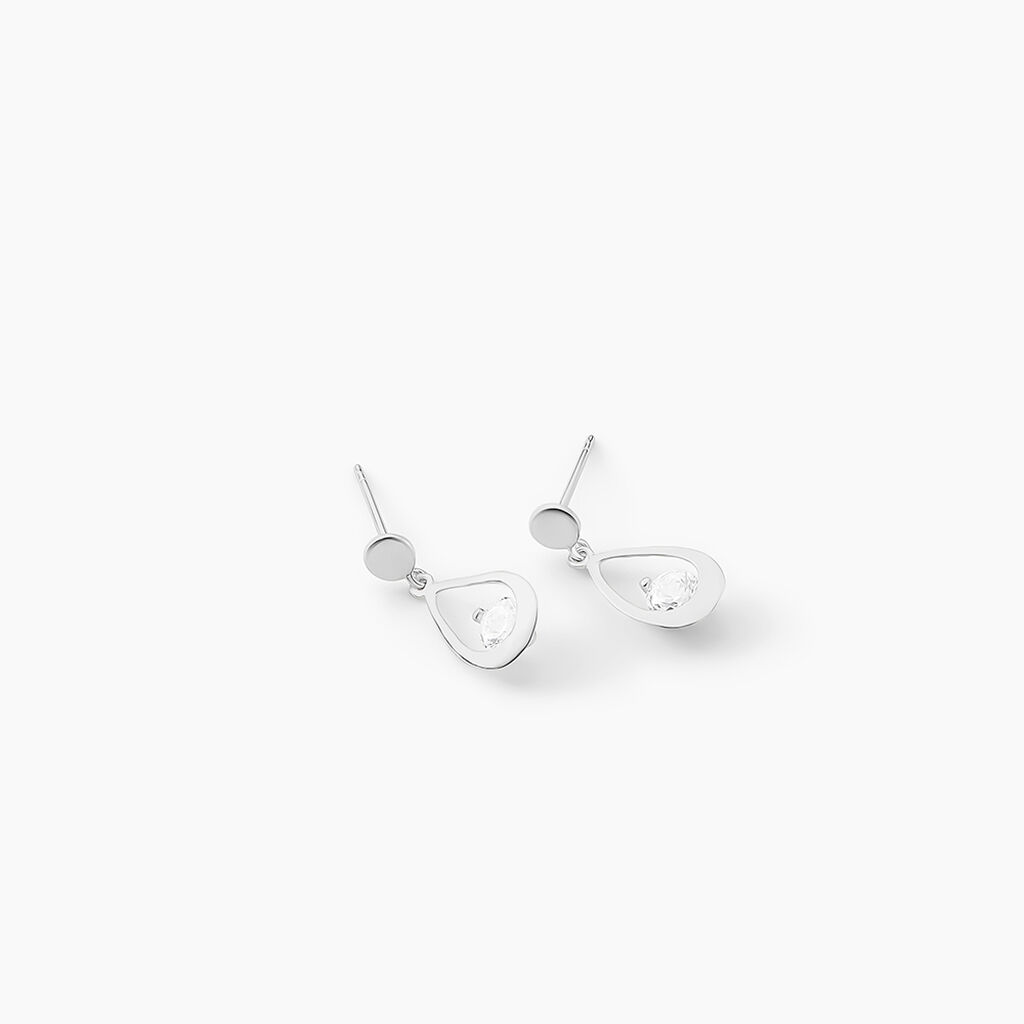 Boucles D'oreilles Pendantes Phaenna Or Blanc Oxyde De Zirconium - Boucles d'oreilles pendantes Femme | Histoire d&rsquo;Or