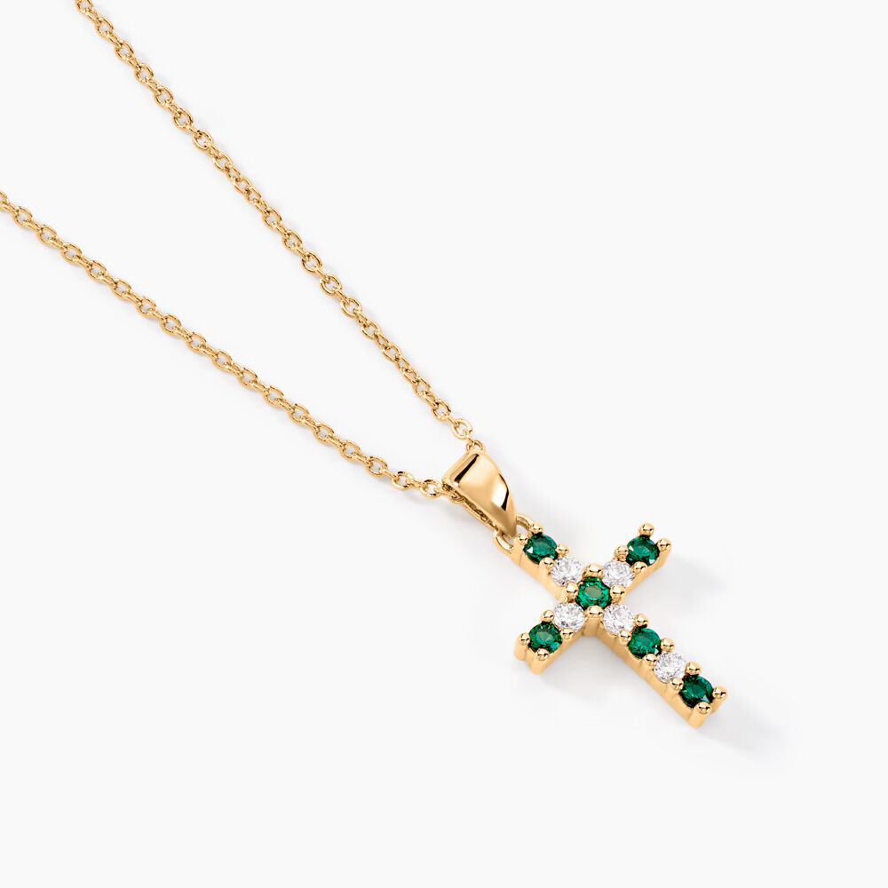 Collier Vintage Croix En Pâte De Verre Plaqué Or - Taille Ajustable S/M/L - Occasion Très Bon état