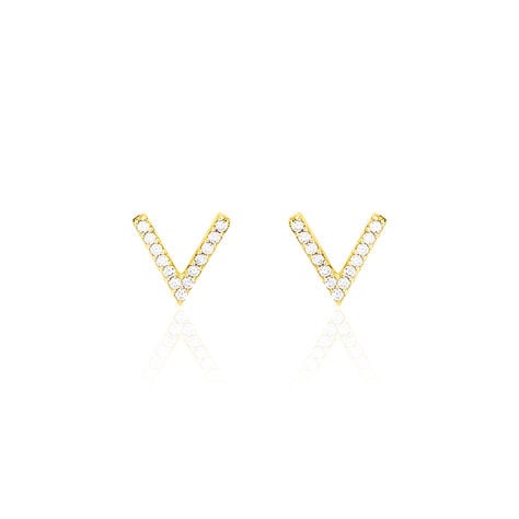 Boucles D'oreilles Puces Enimia Motif V Or Jaune Oxyde De Zirconium - Clous d'oreilles Femme | Histoire d&rsquo;Or