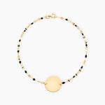 Bracelet Or Jaune 375/1000 Pastille Ronde Gravable Email Vert Maille Lumina 18Cm - F&ecirc;te des m&egrave;res Femme | Histoire d&rsquo;Or