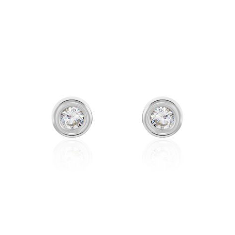 Boucles D'oreilles Puces Eden Serti Pneu Or Blanc Oxyde De Zirconium - Clous d'oreilles Femme | Histoire d’Or