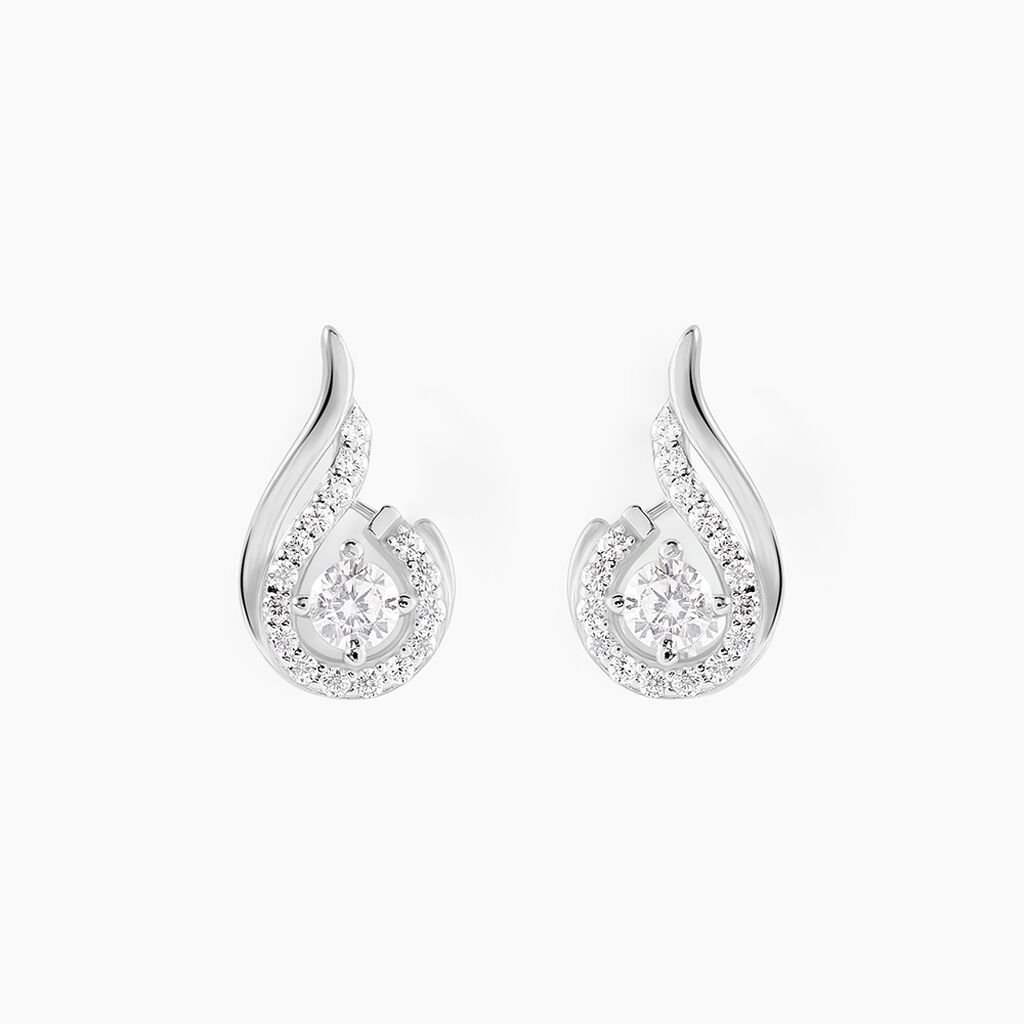 Boucles D'oreilles Puces Indian Drop Argent Blanc Oxyde De Zirconium - Boucles d'oreilles fantaisie Femme | Histoire d&rsquo;Or