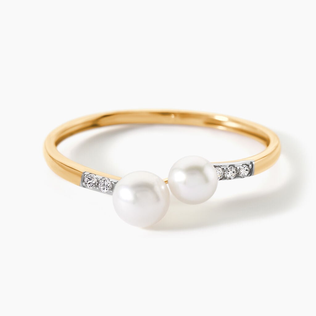 Bague Primo Or Jaune Perle De Culture Et Oxyde De Zirconium - Bagues solitaires Femme | Histoire d&rsquo;Or
