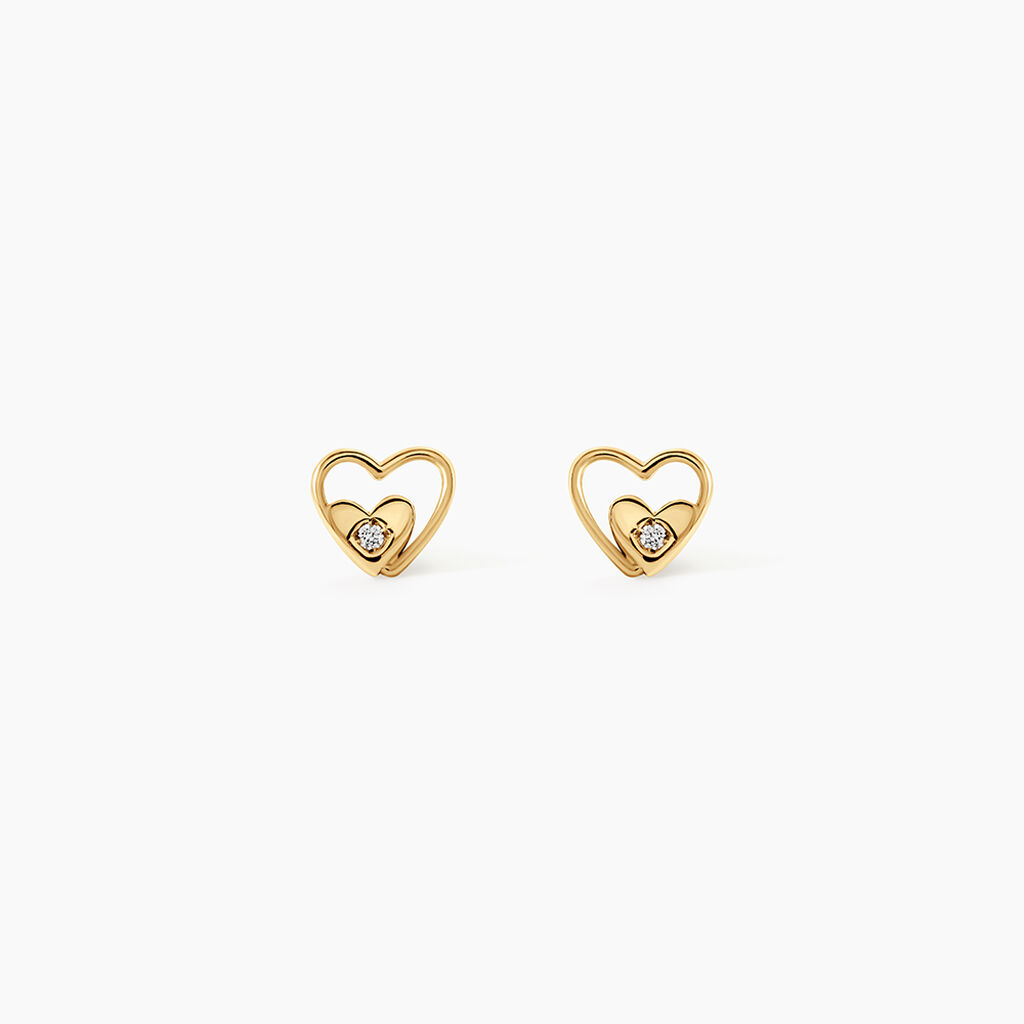 Boucles D'Oreilles Puces Terentille Coeur Argent Dor&eacute; A L'Or 750/1000 Oxyde De Zirconium - Boucles d'oreilles fantaisie Enfant | Histoire d&rsquo;Or