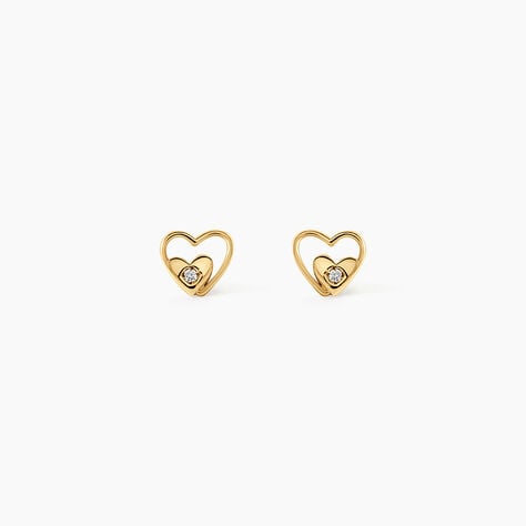 Boucles D'Oreilles Puces Terentille Coeur Argent Dor&eacute; A L'Or 750/1000 Oxyde De Zirconium - Boucles d'oreilles fantaisie Enfant | Histoire d&rsquo;Or