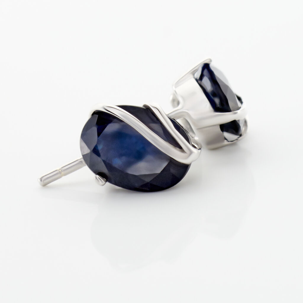 Boucles D'oreilles Puces Prudencia Or Blanc Saphir - Clous d'oreilles Femme | Histoire d&rsquo;Or