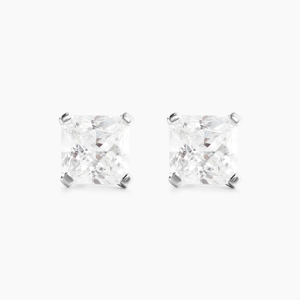 Boucles D'oreilles Puces Doreen Carre Or Blanc Oxyde De Zirconium - Clous d'oreilles Femme | Histoire d&rsquo;Or