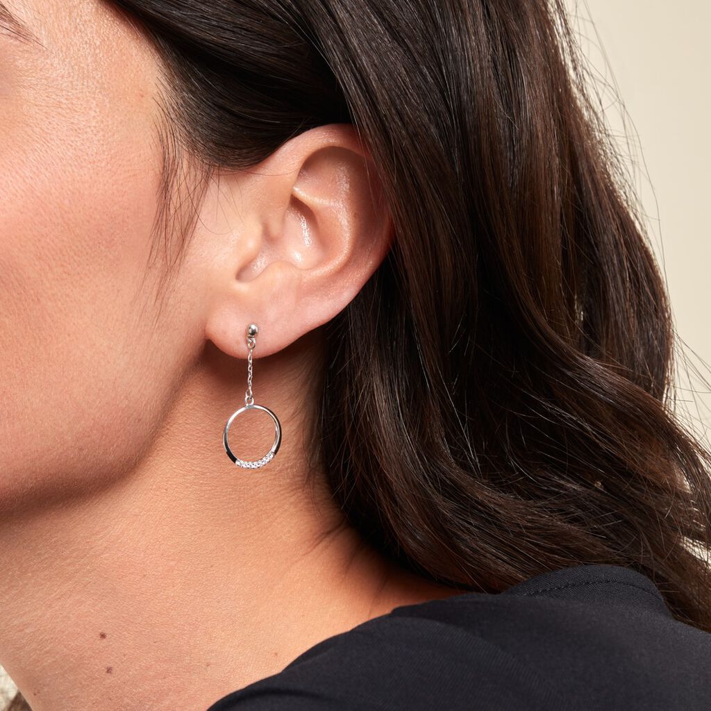 Boucles D'oreilles Pendantes Amma Argent Blanc Oxyde De Zirconium - Boucles d'oreilles fantaisie Femme | Histoire d’Or