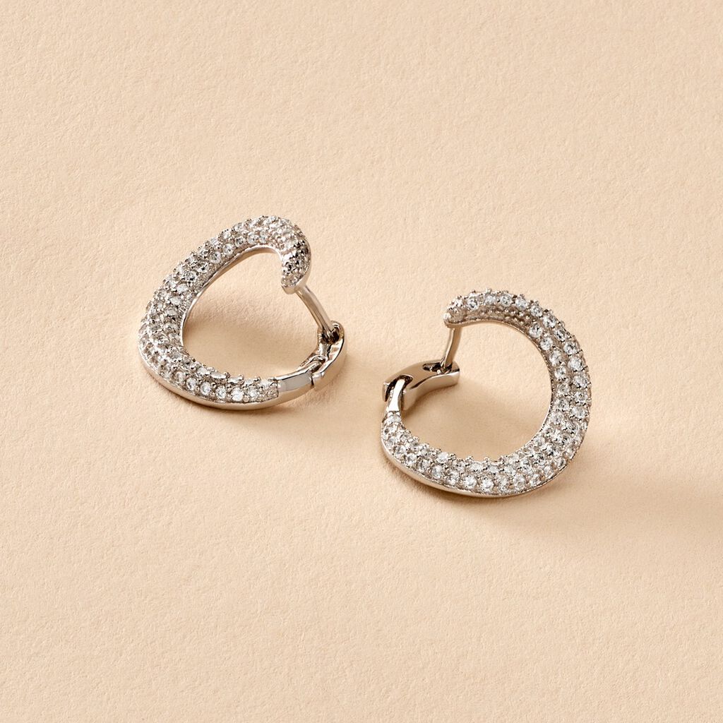 Créoles Uwe Argent Blanc Oxyde De Zirconium - Boucles d'oreilles créoles Femme | Histoire d’Or