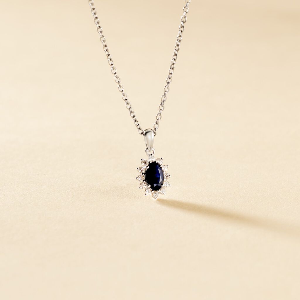 Pendentif Or Blanc Saphir Diamants - Pendentifs Femme | Histoire d’Or