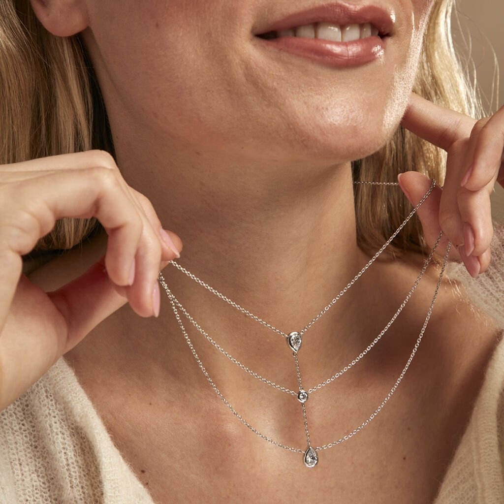Collier Shanene Argent Blanc Oxyde De Zirconium - Colliers doubles et triples chaînes Femme | Histoire d’Or