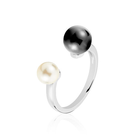 Bague Argent Blanc Céramique Et Perle De Culture - Bagues avec pierre Femme | Histoire d’Or