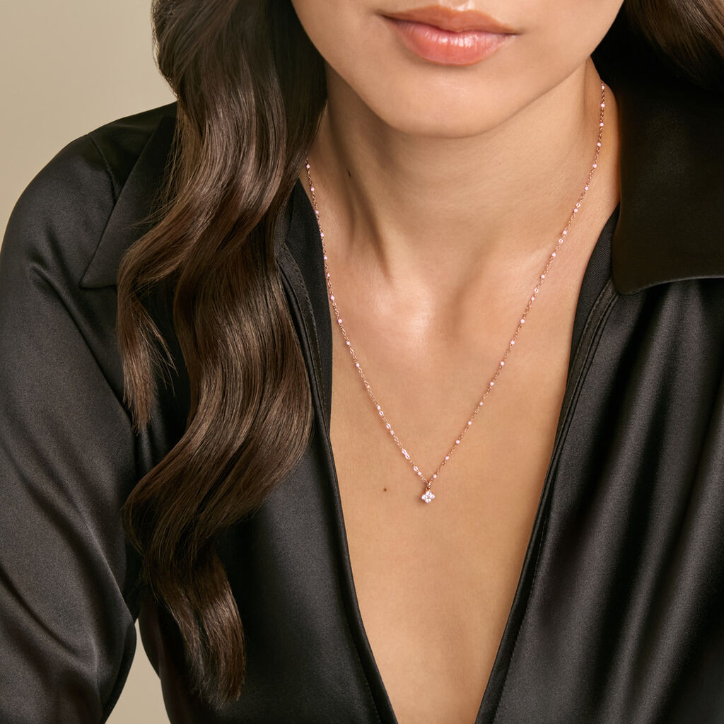 Collier Polka Argent Rose Email Rose Oxyde De Zirconium - Colliers fantaisie Femme | Histoire d&rsquo;Or
