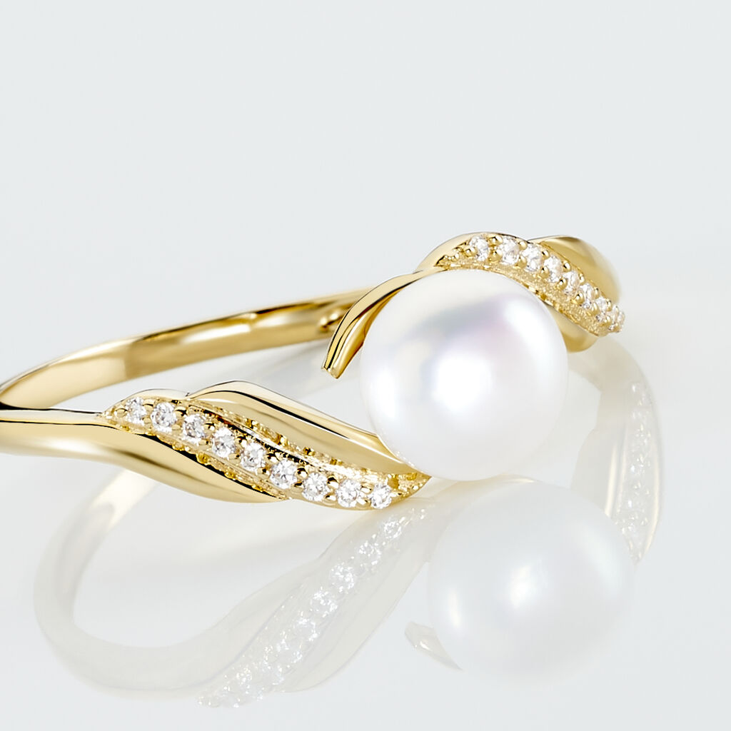Bague Antoinette Or Jaune Perle De Culture Et Oxyde De Zirconium - Bagues solitaires Femme | Histoire d&rsquo;Or
