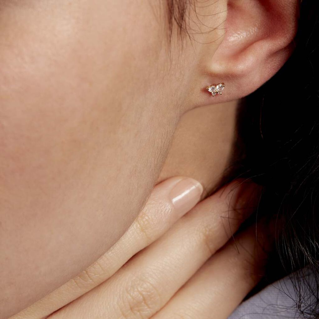 Boucles D'oreilles Puces Eleanor Fleur Or Jaune Oxyde De Zirconium - Clous d'oreilles Famille | Histoire d’Or