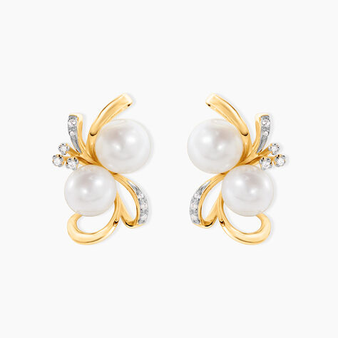Boucles D'oreilles Puces Wandula Or Jaune Perle De Culture Oxyde - Clous d'oreilles Femme | Histoire d&rsquo;Or