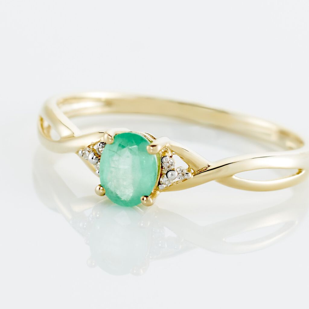 Bague Or Jaune Cassie Emeraude Diamants - Bagues solitaires Femme | Histoire d&rsquo;Or