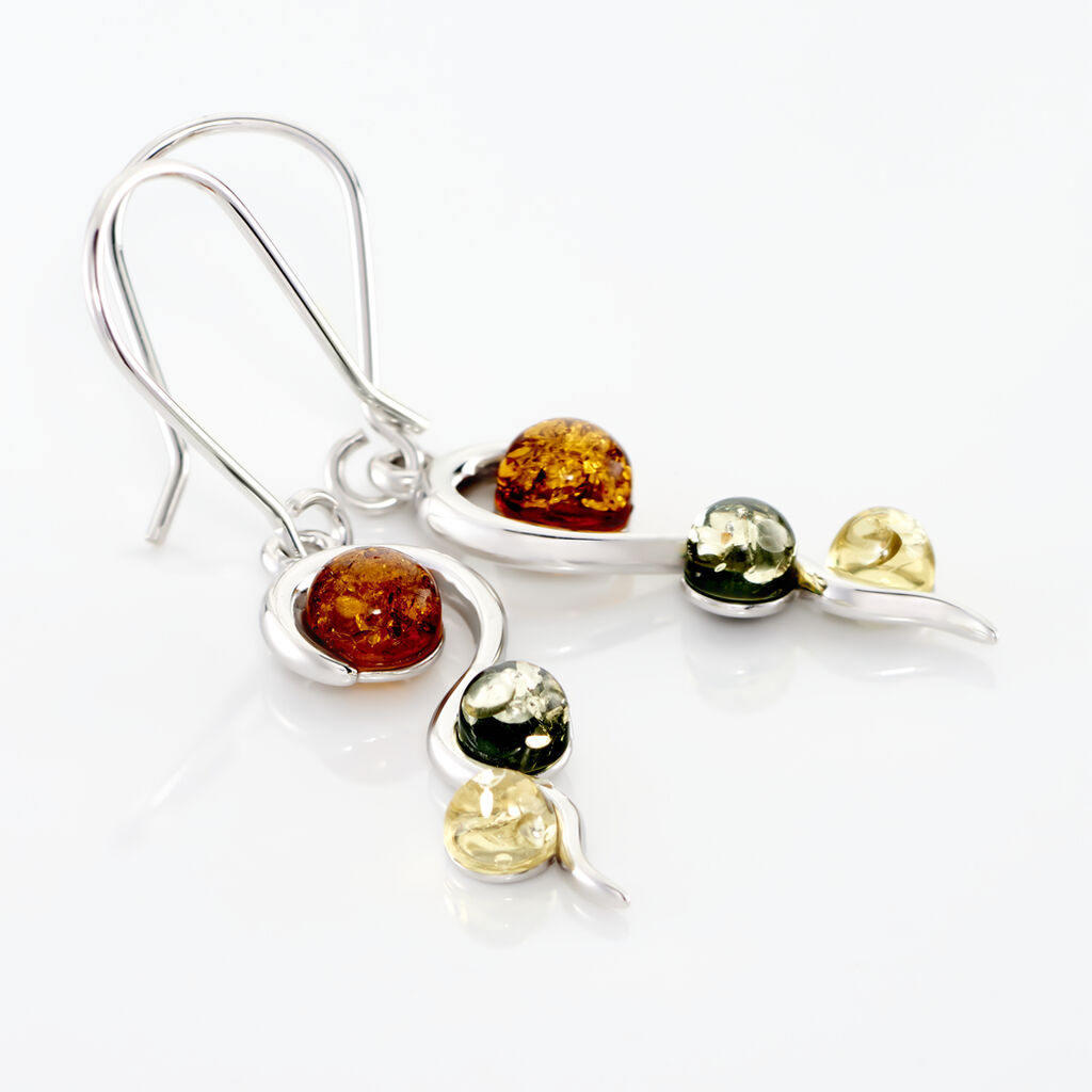 Boucles D'oreilles Pendantes Murriel Argent Blanc Ambre - Boucles d'oreilles fantaisie Femme | Histoire d’Or