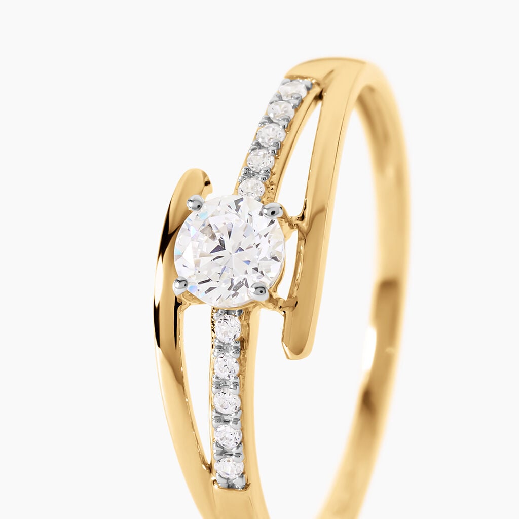 Bague Daegan Argent Dor&eacute; A L'Or 750/1000 Oxyde De Zirconium - Bagues solitaires Femme | Histoire d&rsquo;Or