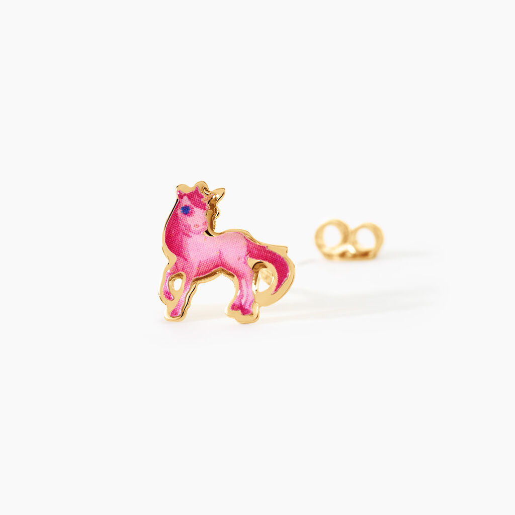 Boucles D'Oreilles Puces Fantasila Cheval Argent Dor&eacute; A L'Or 750/1000 - Boucles d'oreilles fantaisie Enfant | Histoire d&rsquo;Or