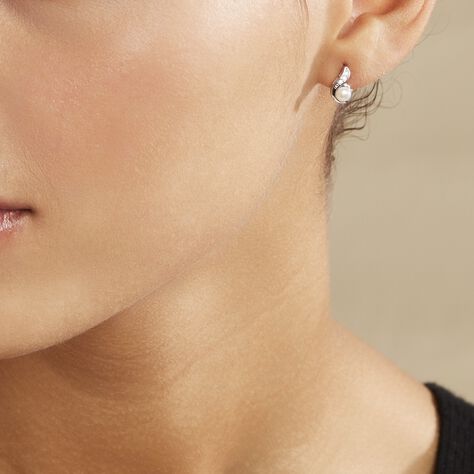 Boucles D'oreilles Puces Mellie Argent Blanc Perle De Culture - Boucles d'oreilles fantaisie Femme | Histoire d’Or