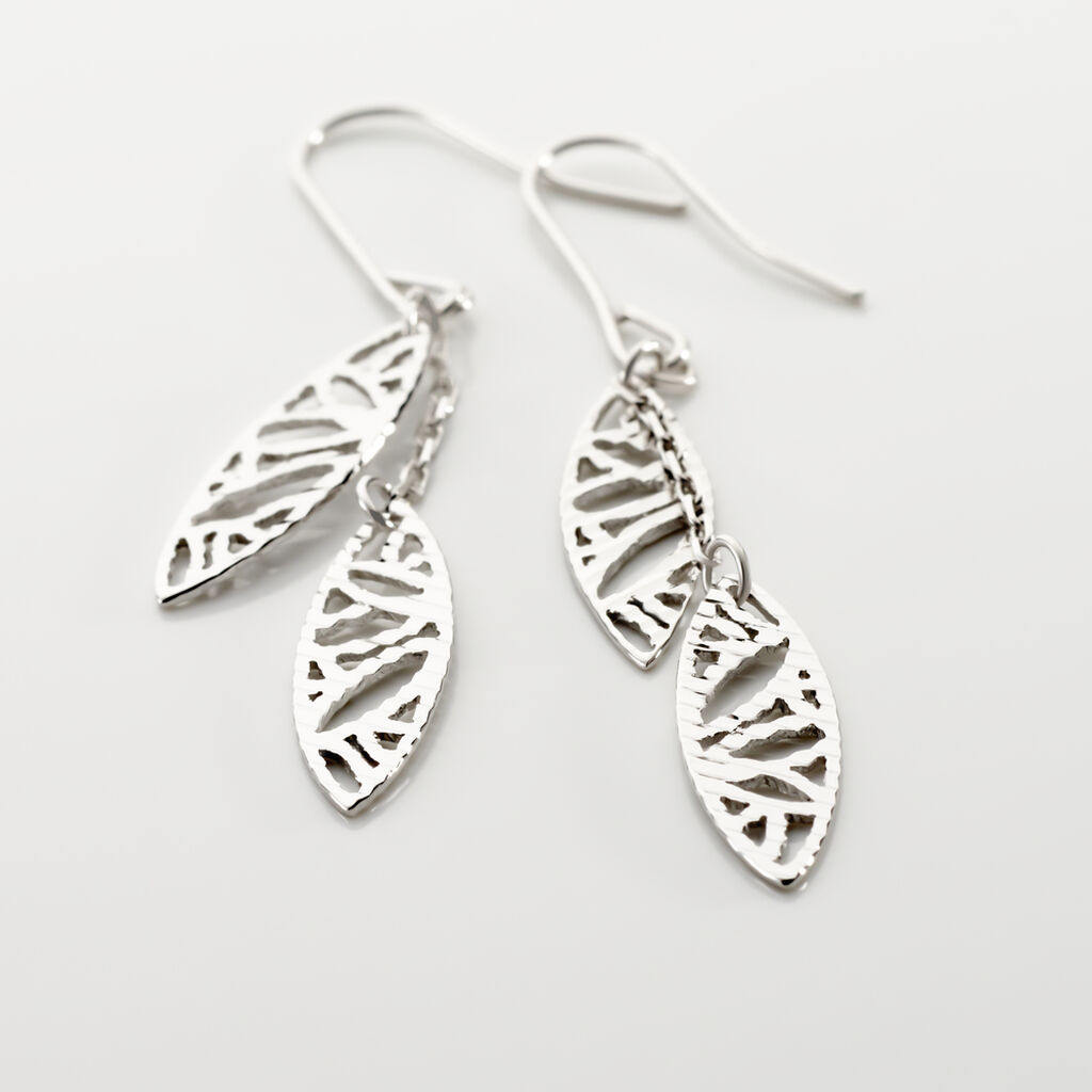 Boucles D'oreilles Pendantes Bartolomea Feuille Or Blanc - Boucles d'oreilles pendantes Femme | Histoire d’Or
