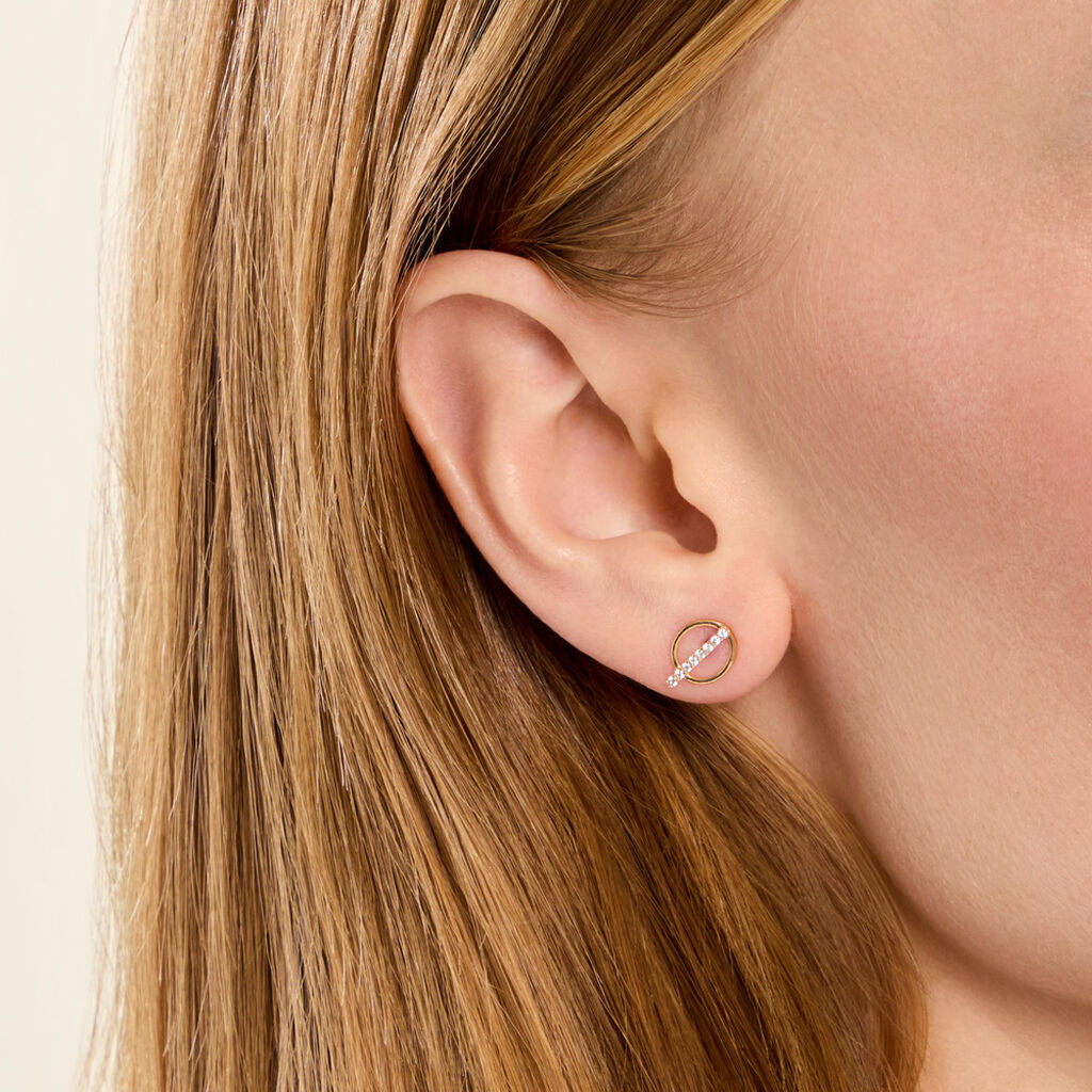 Boucles D'Oreilles Puces Coletta Argent Dor&eacute; A L'Or 750/1000 Oxyde De Zirconium - Boucles d'oreilles fantaisie Enfant | Histoire d&rsquo;Or