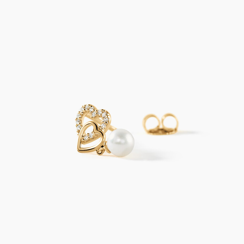 Boucles D'Oreilles Pendantes Loving Pearl Argent Dor&eacute; A L'Or 750/1000 Perle De Culture Oxyde De Zirconium - Boucles d'oreilles pendantes Femme | Histoire d&rsquo;Or