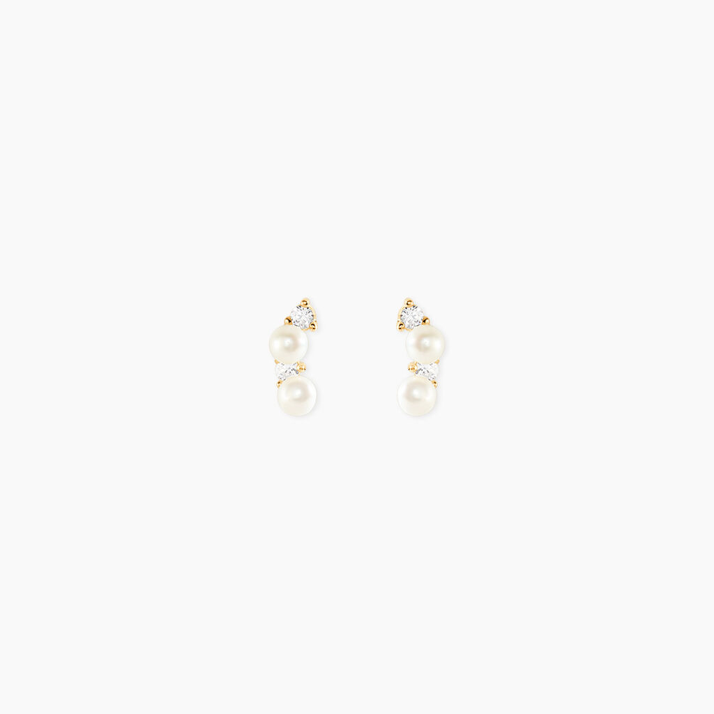 Boucles D'Oreilles Puces Edouardina Or Jaune Perle De Culture Oxyde De Zirconium - Clous d'oreilles Femme | Histoire d&rsquo;Or