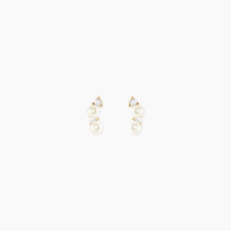Boucles D'Oreilles Puces Edouardina Or Jaune Perle De Culture Oxyde De Zirconium - Clous d'oreilles Femme | Histoire d&rsquo;Or