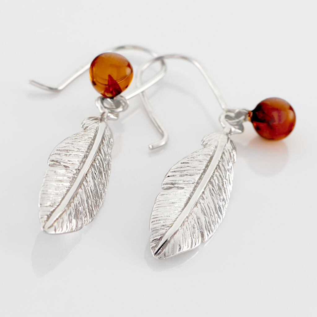Boucles D'oreilles Pendantes Argent Blanc Adriane Ambres - Boucles d'Oreilles Plume Femme | Histoire d’Or