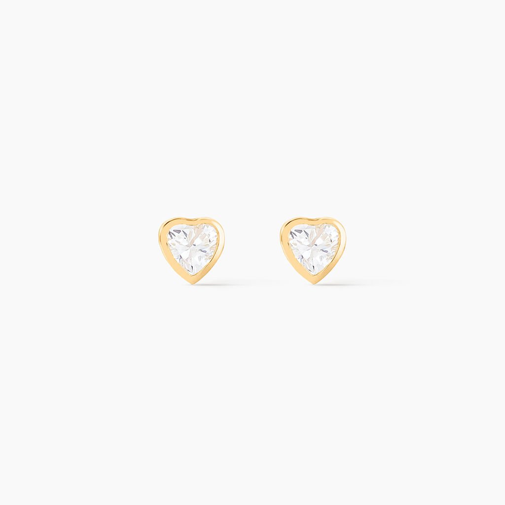 Boucles D'oreilles Puces Daria Coeur Plein Or Jaune Oxyde De Zirconium - Clous d'oreilles Femme | Histoire d’Or