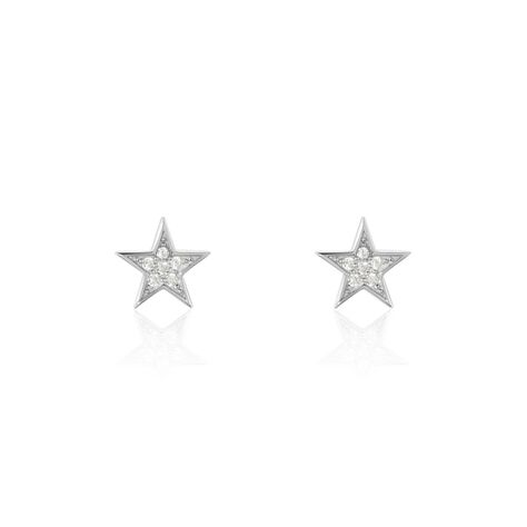 Boucles D'oreilles Puces Argent Blanc Katou Oxydes De Zirconium - Boucles d'oreilles fantaisie Femme | Histoire d’Or