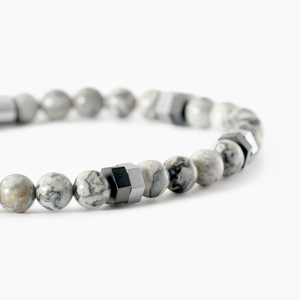 Bracelet Jourdan Acier Blanc Jaspe Africain - Bracelets Homme | Histoire d&rsquo;Or