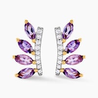 Boucles D'oreilles Puces Tiara Or Jaune Améthyste Oxyde De Zirconium