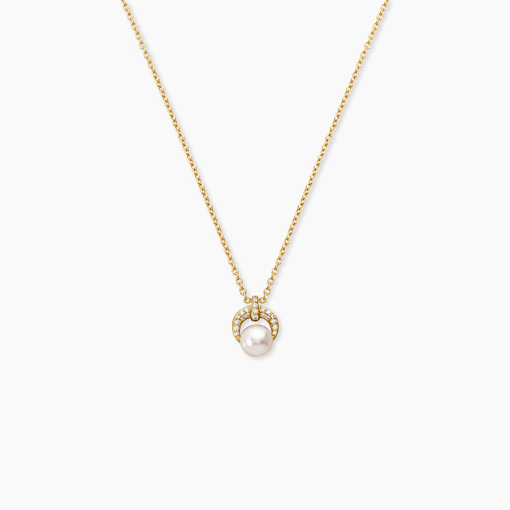 Collier Aloys Argent Dor&eacute; A L'Or 750/1000 Perle De Culture Oxyde De Zirconium - Colliers Femme | Histoire d&rsquo;Or