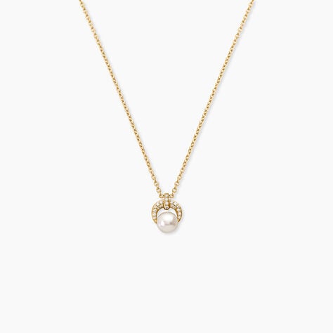 Collier Aloys Argent Dor&eacute; A L'Or 750/1000 Perle De Culture Oxyde De Zirconium - Colliers Femme | Histoire d&rsquo;Or
