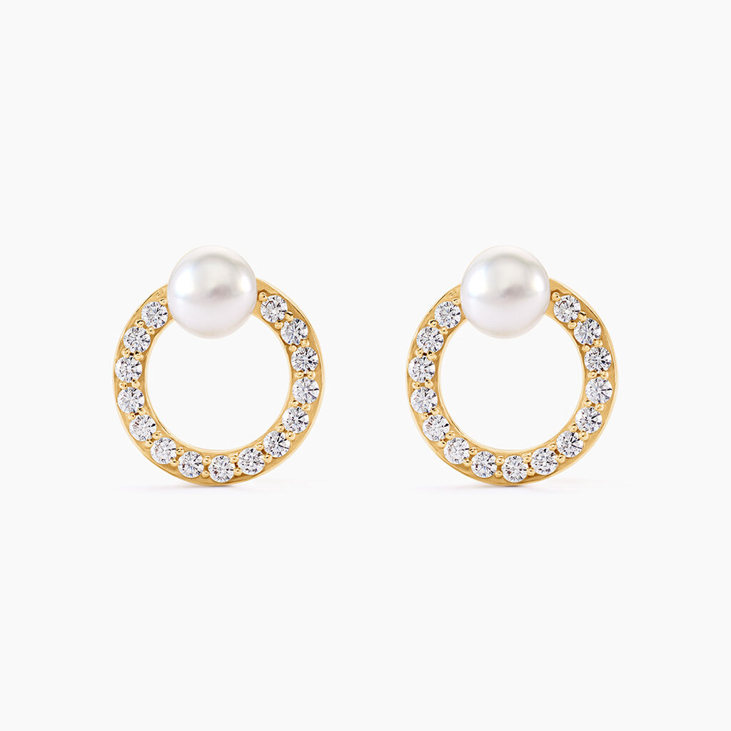 Boucles D'oreilles Puces Piety Or Jaune Perle De Culture Oxyde - Clous d'oreilles Femme | Histoire d&rsquo;Or