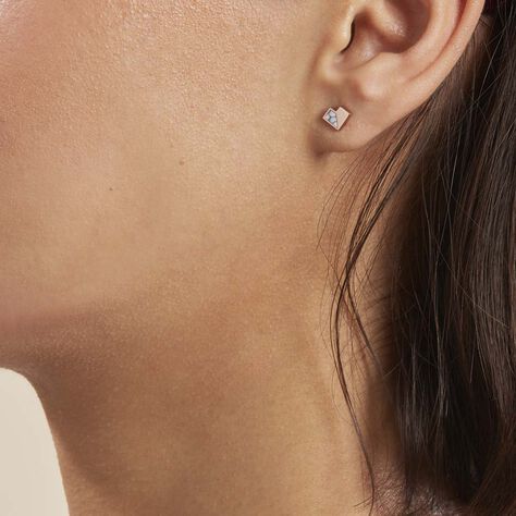 Boucles D'oreilles Puces Rossana Argent Rose Pierre De Synthese - Boucles d'oreilles fantaisie Femme | Histoire d’Or