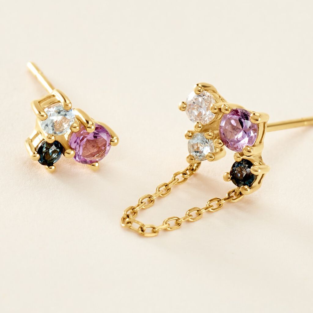 Boucles D'oreilles Dépareillées Printemps Précieux Or Jaune Améthyste - Boucles d'oreilles Femme | Histoire d’Or