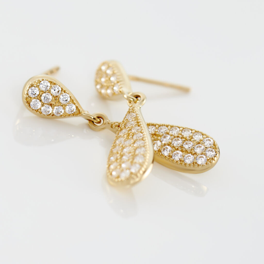 Boucles D'oreilles Pendantes Reiko Or Jaune Oxyde De Zirconium - Boucles d'oreilles pendantes Femme | Histoire d&rsquo;Or